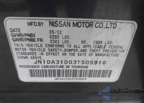 2003 Nissan Maxima Se из США, поврежденный, VIN JN1DA31D03T505916